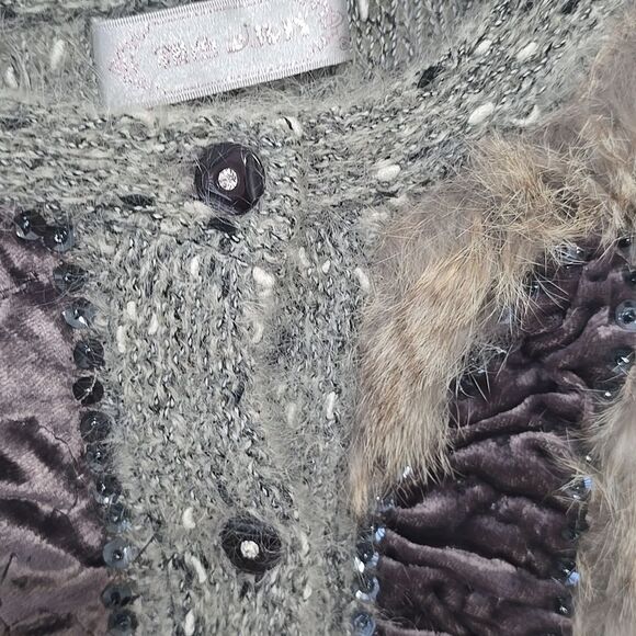 Vintage SWEATER Wool, Buttoned (M, ) Cardigan - multi/media/lapis lazuli/fur - Picture 3 of 11